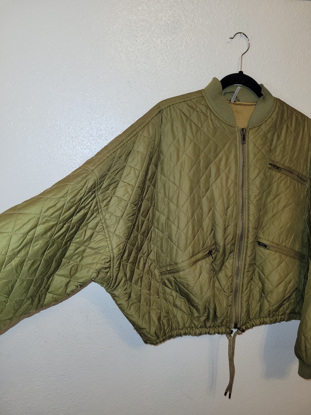 Free People Easy Quilted Dolman Bomber Jacket Olive Green - Picture 3 of 10